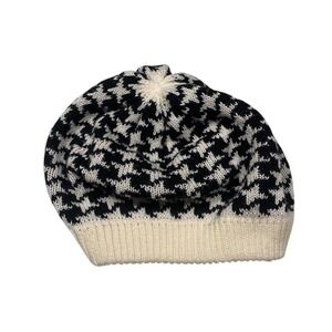 One Size – Black & White Houndstooth Knit Beret Slouchy Beanie‎ Soft Winter Hat